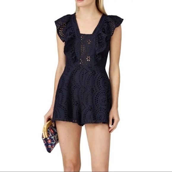 KEEPSAKE THE LABEL NAVY EMBROIDERED EYELET ROMPER - Picture 1 of 10